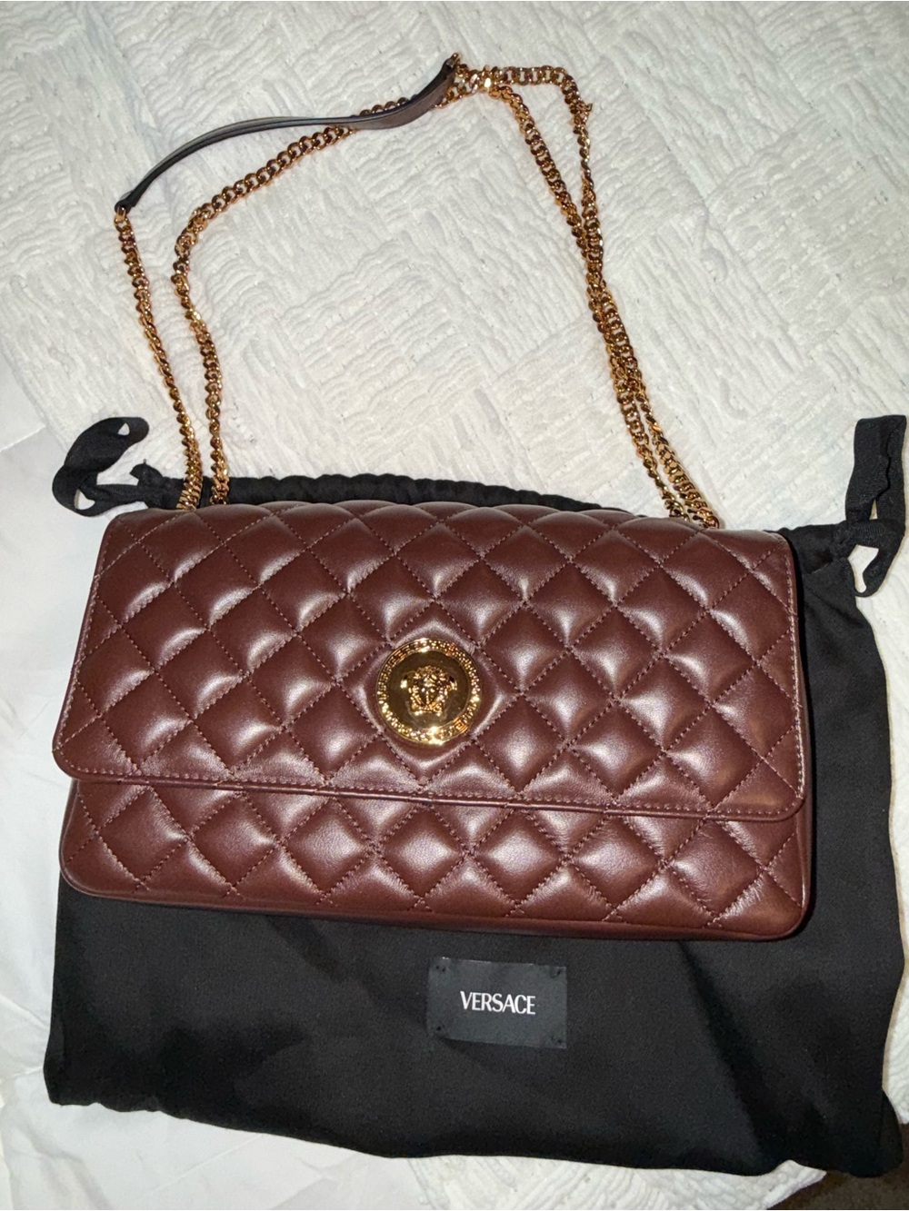 Versace Quilted Lambskin Medusa Shoulder Bag - Chocolate Brown (NEVER USED)